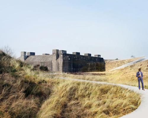 The architectural ‘absence’ in the dunes corresponds with the physical and symbolic block in the landscape formed by the bunker
/ BIG
