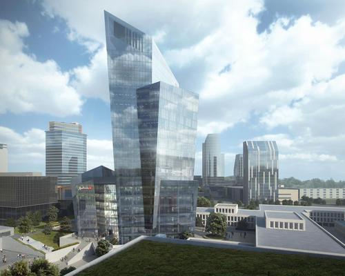 Studio Libeskind have revealed new design details for their dramatic mixed-use tower on the banks of the River Neris in Vilnius