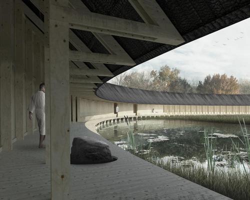 The primary gesture of the project is a circular promenade that unites each functional space of the spa / Bee Breeders