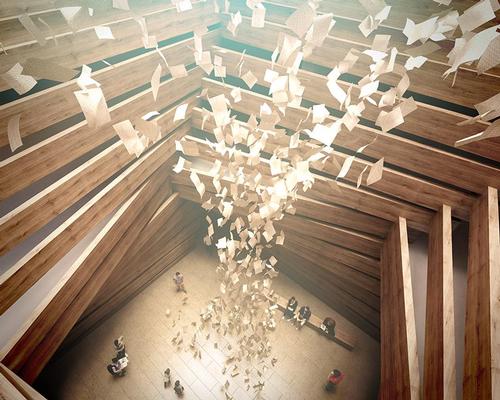 There is space for large installations to be held within the light-filled wooden exhibition volumes / Kengo Kuma and Associates