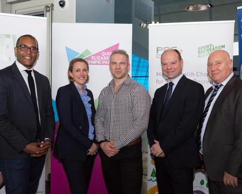 Signing event: (L-R) Clarke Carlisle (mental health ambassador), Caitlin Thomas (corporate health manager, GLL), Ollie Phillips (former England rugby 7s captain), Tony Wallace (regional director, GLL), Phil Lane (head of sports and Olympic unit, GLL)