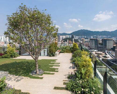The park offers a calm place of respite from the bustling city below / Concrete