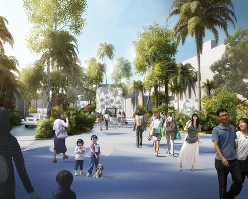Trees and greenery will be introduced to the pedestrianised promenade linking the square to Tainan's canal network / APLUS CG
