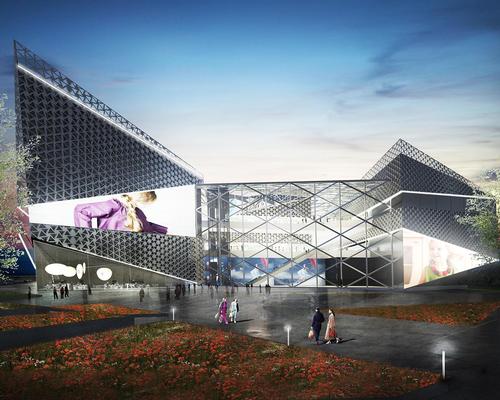 he facades will be clad in black glass and perforated anodised aluminium, with large integrated media screens / Twelve Architecture