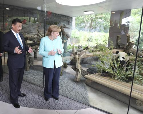 Xi and Merkel attended the opening ceremony of the Panda Garden at Zoo Berlin / Ma Zhancheng/Xinhua News Agency/PA Images