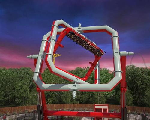 Inspired by a gyroscope, the Cyber Spin will feature a triple box design that allows visitors to experience a combination of negative and positive gravitational forces. / Six Flags 