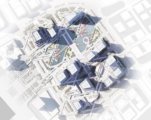 The buildings will be set around a central urban park and vary in height between 278 and 428 metres / Mecanoo