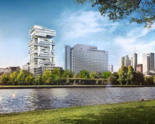 Prominently located on the banks of the river Main, with a height of almost 100m (328ft), the tower will offer sweeping views of the city's striking skyline / Buro Ole Scheeren