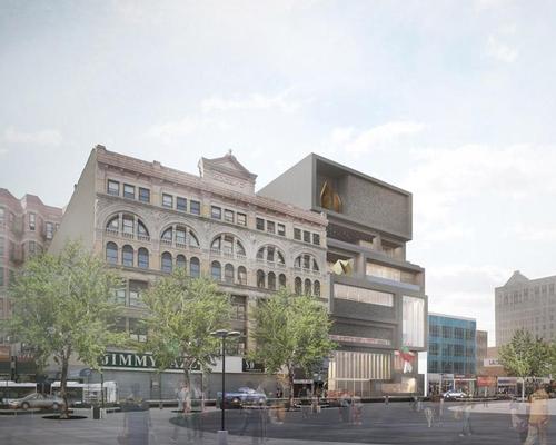 The extension design evokes the brownstones, churches, and bustling sidewalks of Harlem / Studio Museum in Harlem