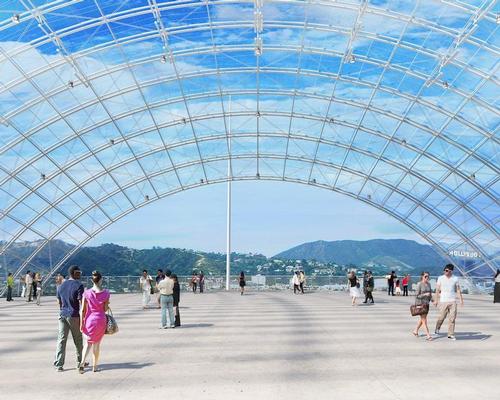 A sky terrace sits atop the 130-foot glass dome