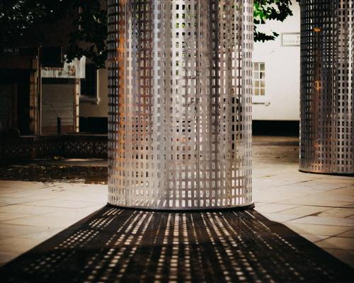 Perforations have been added across their frosted-like steel skin to 'create a delicate interplay of light and shadow across the interiors of each inhabited space' / Thomas Arran