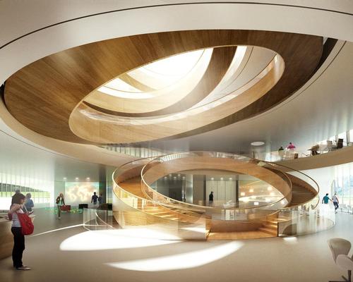 A large interior staircase is inspired by the Olympic rings / Forbes Massie