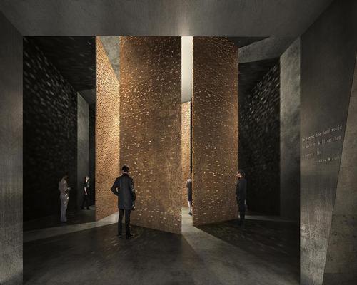 The Contemplation Court will be a silent, reflective space with eight bronze panels / Adjaye Associates and Ron Arad Architects