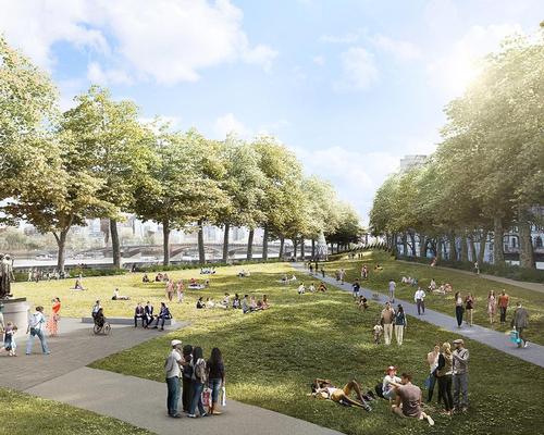 A new pathway in the park will connect its three existing monuments to the new building / Adjaye Associates and Ron Arad Architects
