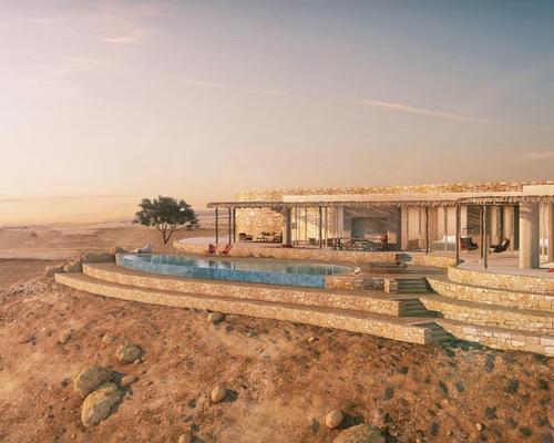 Nestled into a dramatic cliff with panoramic views of the desert, the resort will be located in the small community of Shaharut