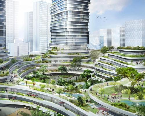 Described as “a symbiotic vision of nature and living within the space of the city”, the Empire City scheme features apartments, offices and a hotel / Buro-OS