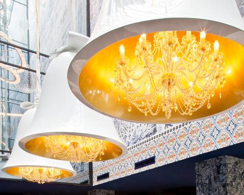 The Andaz Amsterdam Prinsengracht's oversized bells, passion red Tulip Chairs, and walls showing ancient nautical maps reference the Dutch Golden Age
/ Andaz Amsterdam/Marcel Wanders