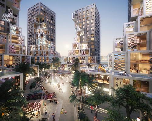 The towers are organised around a central plaza designed by Bjarke Ingels Group / MVRDV