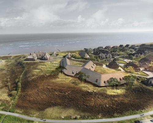 The design is inspired in part by the local architecture of Sylt, particularly with its overhanging reef roofs / Ingenhoven Architects