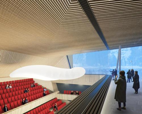 The bunker will be expanded and altered to adhere to the acoustical requirements of a concert hall, with sound reflectors added to the upper volumes / Studio Seilern Architects