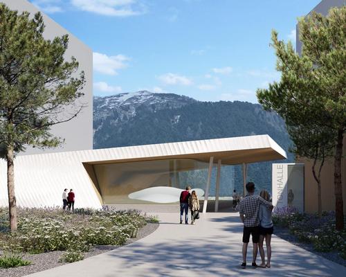 Passers-by at ground level will be drawn towards the new landmark from the resort's village square / Studio Seilern Architects