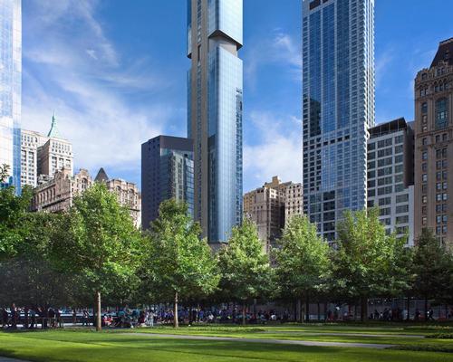 Viñoly has designed a slender and tall structure that features an exposed concrete column running throughout the height of the building / March