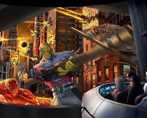Justice League: Warworld Attacks is an immersive dark ride where guests fight off alien invaders with the Justice League / Warner Bros World Abu Dhabi