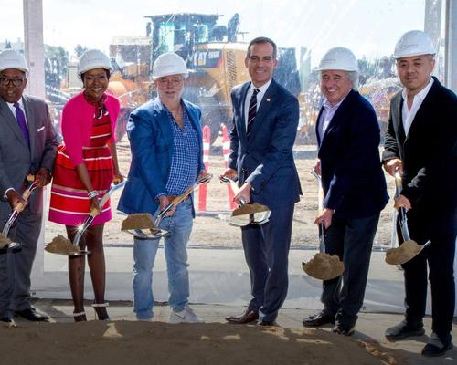 Mellody Hobson, George Lucas, LA mayor Eric Garcetti and architect Ma Yansong were all at the groundbreaking ceremony / Lucas Museum of Narrative Art