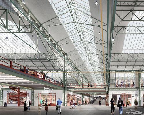 Inside, a transverse ‘street’ will cross the expanded site, measuring 35,000sq m (376,700sq ft), giving access to three large ‘boxes in the box’, which will be inserted in the former workshops / KANAL - Centre Pompidou