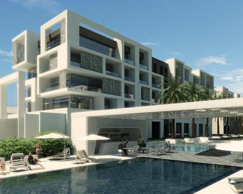 The hotel is located on the coastline of the Al Mouj community 