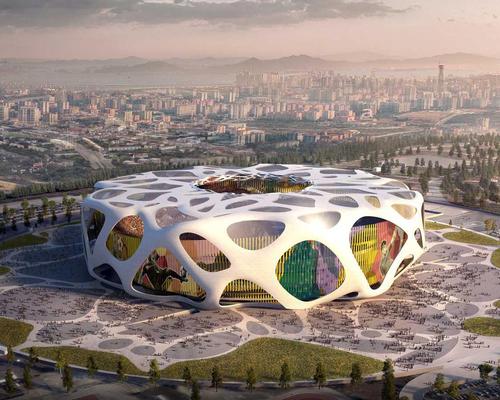 AFL's design for the Ataturk Stadium includes a white exoskeleton covering a vast 360 degree video wall / AFL Architects