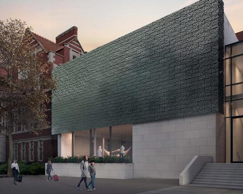 A striking metal canopy that will announce the museum’s new street-facing entrance on Bridgeford Street / Purcell