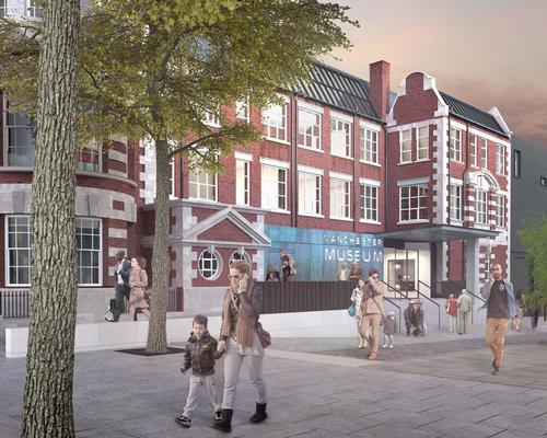 The two new exhibition spaces – the South Asia Gallery and a Special Exhibition Gallery – will be housed in a textured enclosure of terracotta, natural stone and curtain glazing / Purcell