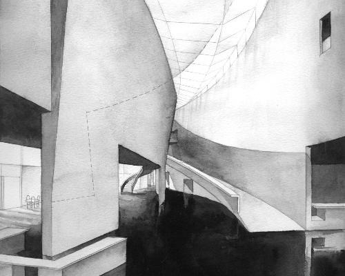 Holl's sketch of the Kiasma Museum of Contemporary Art in Helsinki / Steven Holl Architects