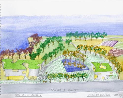 Holl's watercolour for the Shanghai Cofco Cultural & Health Center / Steven Holl Architects