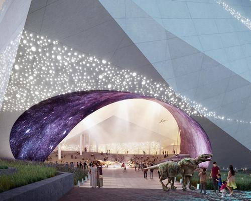 Pelli Clarke Pelli’s design is inspired by the natural geological forms found in the nearby Sichuan Basin / Steelblue
