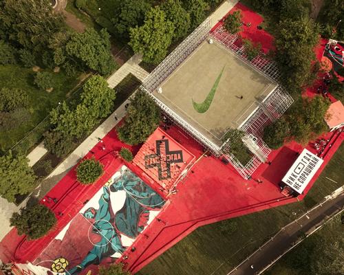 The 4,700sq m (50,600sq ft) Nike BOX Msk in Gorky Park can be used for a variety of sports and pursuits – from basketball to gym training, running and yoga / Nike