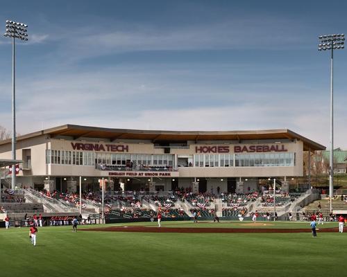 The press box and permanent stands of the university's former ground have been removed to make space for a new and larger seating area and a three-tier hospitality deck / CannonDesign