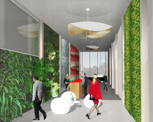 The concept for this hotel integrates an aquaponic system for a “fully self-sufficient experience”