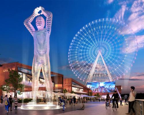 The development includes the Geordie Giant, a 39ft (12m) tall steel structure of a man making a circular gesture above his head