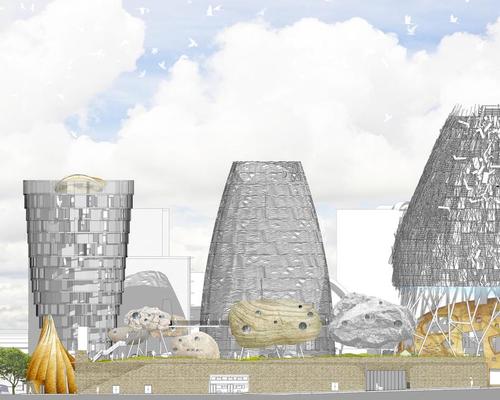 The design features a landscaped public park containing large sculptural installations as well as sport, residential and leisure facilities / aLL Design