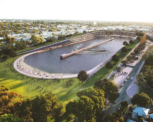 The architects say the surf park will produce 'the highest-quality man-made waves on the planet, and the most authentic surfing experience' / MJA Studio