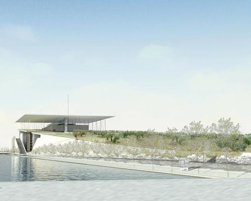 The facility will have a sloping grass roof connected to a large landscaped park / Renzo Piano Building Workshop
