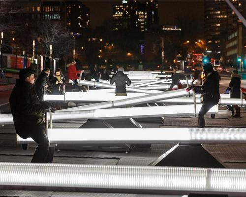 Each seesaw is fitted with LEDs and speakers and emits waves of light and sound / Ulysse Lemerise