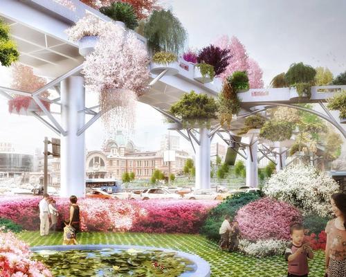 The overpass will be converted into a long and colourful public park and garden / MVRDV