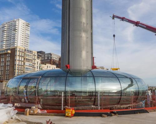The final piece of glass has now been fixed in 4.7m high, 18m wide viewing pod, which is ten times bigger than the capsules on the London Eye / Kevin Meredith