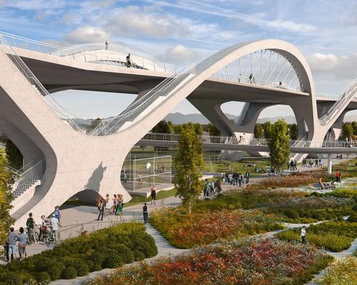 New urban parks will be located under the bridge / Michael Maltzan Architecture 