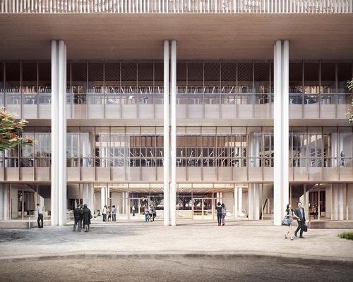 The library will feature a transparent stepped facade and below-grade courtyards
/ Mecanoo