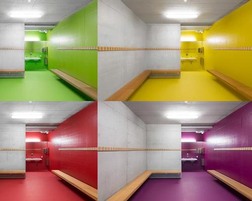 The changing rooms are painted vibrant colours to create a feeling of fun and energy / Sue Baer Fotografie