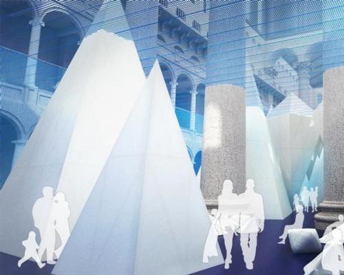 Visitors will be able to ascend a viewing area inside the tallest iceberg – which rises 56ft and reaches the museum's third-storey balcony / James Corner Field Operations/National Building Museum